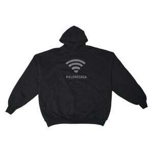 Balenciaga Wifi Signal Graphic Logo Large Fit Hoodie Black